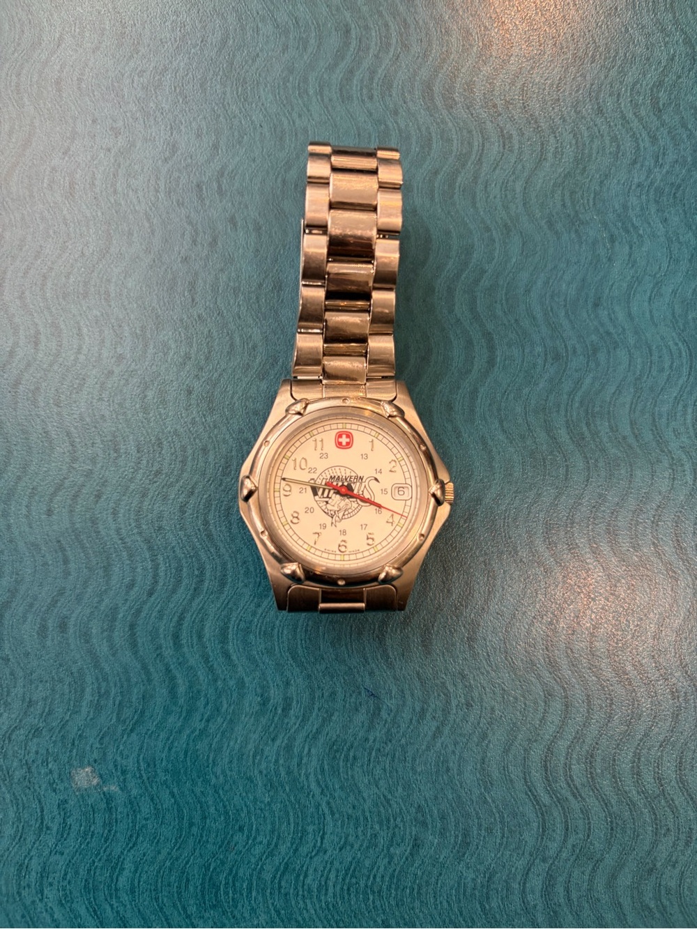 Wenger Silver Stainless Steel Men's Watch with White Dial and Red Accent